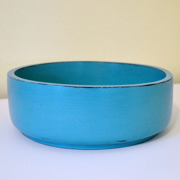 Wood Bowl Turquoise Aqua Blue Shabby Chic Cottage Chic Upcycle Recycle Handmade LittlestSister