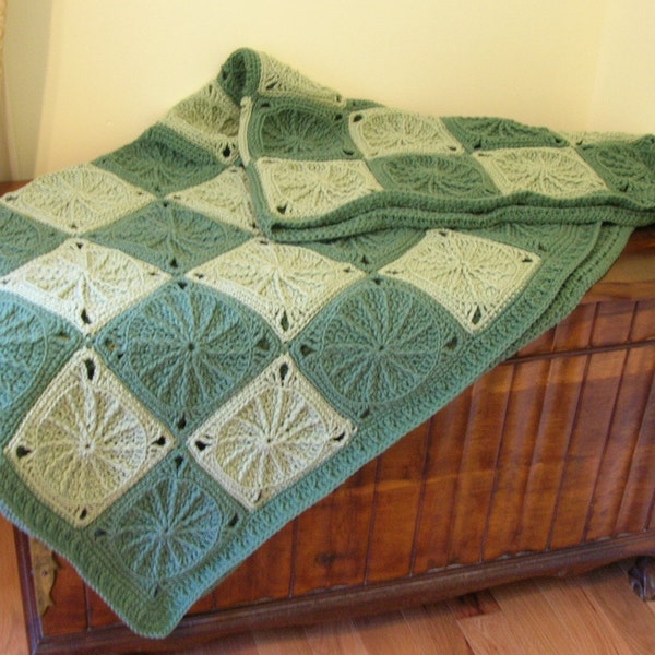 SALE Crochet Afghan Blanket Sage Green Granny Square Throw Handmade Littlestsister