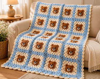 Teddy Bear Crochet Blanket Pattern PDF | Granny Square Baby Blanket Pattern | Crochet Baby Blanket Tutorial | Instant Digital Download