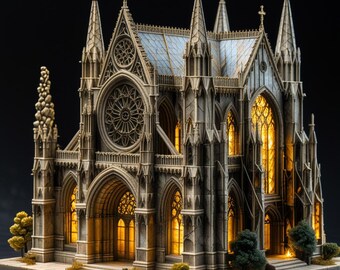 Gothic Cathedral STL File | 3D Printable Architecture Model | Miniature Church Diorama | Fantasy Terrain | STL & 3MF Files