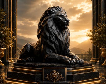 Low Poly Lion Sculpture | Geometric 3D Print Model (Digital Download)