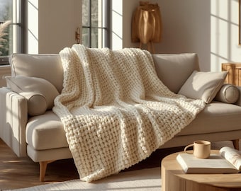 Chunky Ribbed Crochet Blanket Pattern PDF, Easy Crochet Throw Pattern,Blanket Tutorial, Modern Home Decor, Instant Download