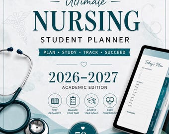 Nursing Student Planner 2026-2027 | NCLEX Study, Clinical Notes (Digital Download)