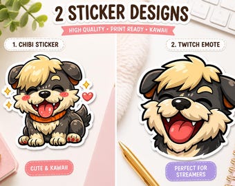 Schnauzer Sticker PNG Bundle, Chibi Puppy, Twitch Emote, Kawaii Dog Clipart (Digital Download)