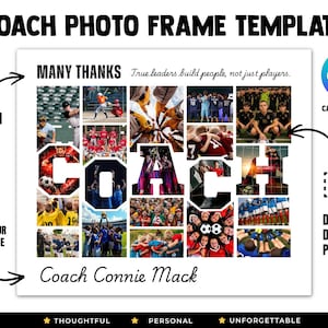 Coach Photo Collage Canva Frame Template, Customizable Memory Collage,Editable Coach Gift,Printable Sports Team Keepsake