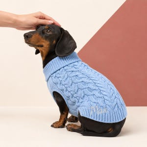 Personalized Small Dog Sweater, Cable Turtleneck with Custom Name and Your Choice of Patch