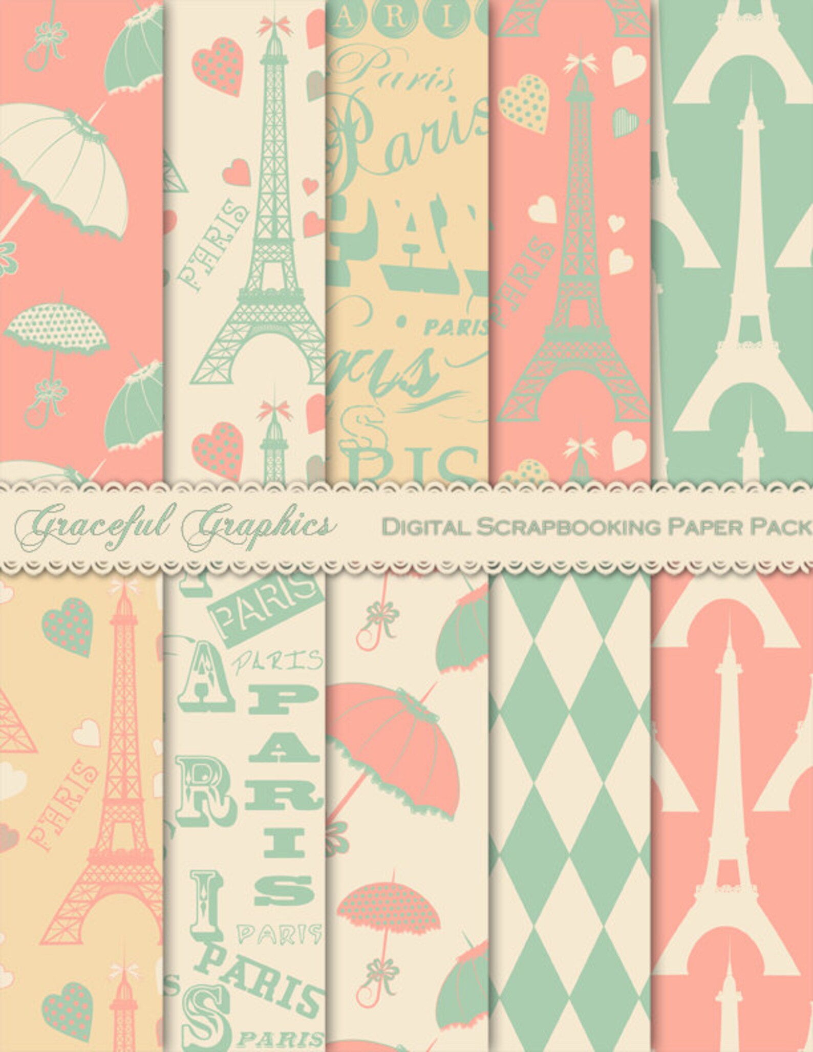 Scrapbook Paper Pack FRENCH Paris Digital Scrapbooking 10 Etsy
