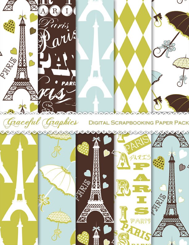M386 Bonjourn background Paris digital paper Eiffel Tower scrapbook papers French wallpaper