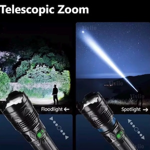 Ultra-Powerful LED Tactical Flashlight - Telescopic Zoom & Digital Display