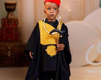Kids African Prince Agbada Traditional Outfit – Wine Royal Embroidery Special Occasion