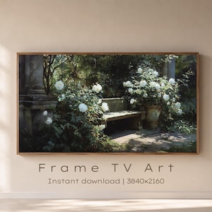 Frame TV Art | Vintage Rose Garden Bench | Spring Summer TV Background | Digital Download