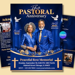 Pastoral Anniversary Program Template, Pastor Appreciation Program, Church Anniversary Bulletin, Editable Canva Bifold Booklet, 4 Pages