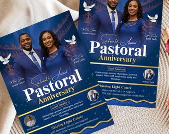 Flyer sjabloon voor pastoraal jubileum, Canva sjabloon voor kerkjubileum, flyer ter waardering van de pastor, bewerkbaar A4-formaat, direct te downloaden