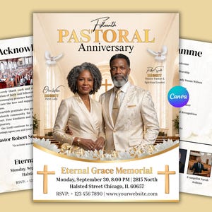 Pastoral Anniversary Program Template, Pastor Appreciation Program, Church Anniversary Booklet, Editable Canva Church Bulletin, 4 Bifold