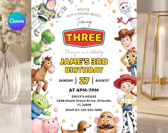 Invitation d'anniversaire Toy Story pour tous les âges, invitation à une fête Toy Story, invitation d'anniversaire Canva modifiable, invitation d'anniversaire pour enfants, téléchargement instantané