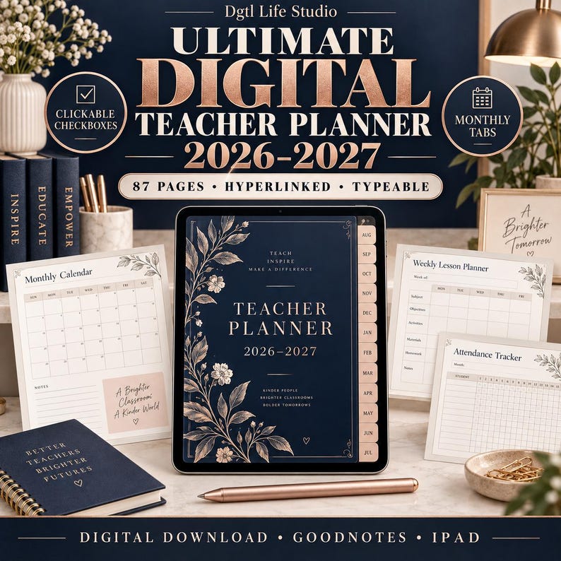 Digital Teacher Planner 2026-2027 | Hyperlinked iPad Lesson Planner ...