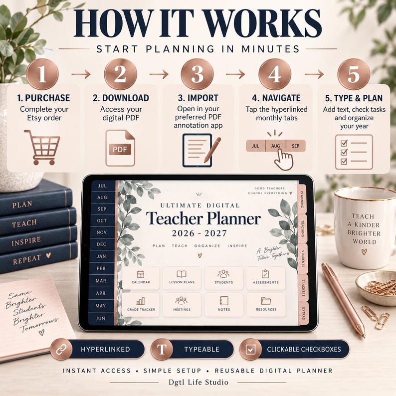 Digital Teacher Planner 2026-2027 | Hyperlinked iPad Lesson Planner ...