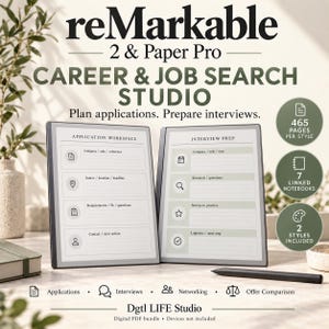 Planificateur de recherche d'emploi pour reMarkable 2 et Paper Pro, Pack PDF de planification de carrière, Suivi des candidatures, Préparation aux entretiens, Notes de réseautage
