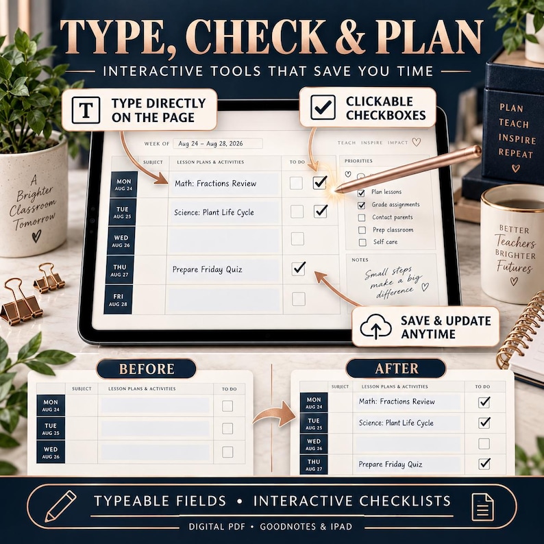 Digital Teacher Planner 2026-2027 | Hyperlinked iPad Lesson Planner ...