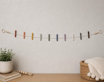 Boho Rainbow Clothespin Garland | Kids Art Display, Photo Holder, Nursery Decor
