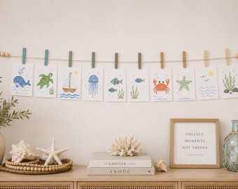 Coastal Clothespin Garland | Kids Artwork Display, Photos, Cards | Handmade Wall Decor