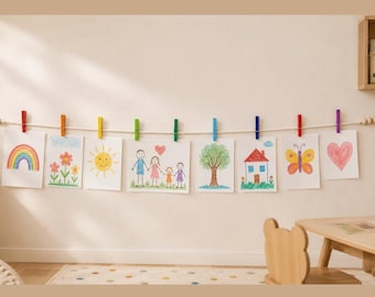 Rainbow Clothespin Garland | Kids Art Display, Photos, Cards | Classroom Decor