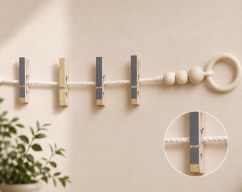 Gray & Gold Clothespin Garland | Kids Artwork Display, Photos, Cards | Handmade Wall Decor