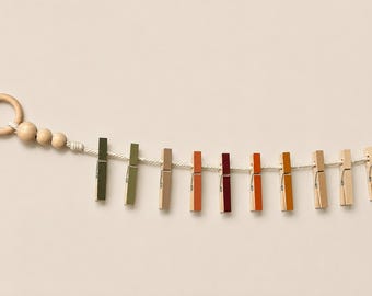 Terracotta & Olive Clothespin Garland | Kids Artwork Display, Photos, Cards | Handmade Wall Decor