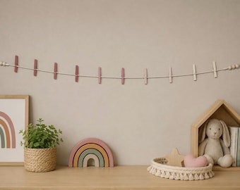 Blush Pink Clothespin Garland | Kids Artwork Display, Photos, Cards | Handmade Wall Decor