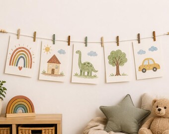 Woodland Clothespin Garland | Kids Artwork Display, Photo Holder, woodland Nursery Decor