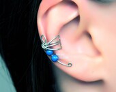 No Piercing Cartilage Ear Cuff Small Fantasy Dragonfly Blue Lazuli fake false piercing ohrklemme ohrclip oreille manchette conch ear jacket