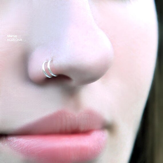 No Piercing Double Rings Tiny Nose Cuff Four Etsy