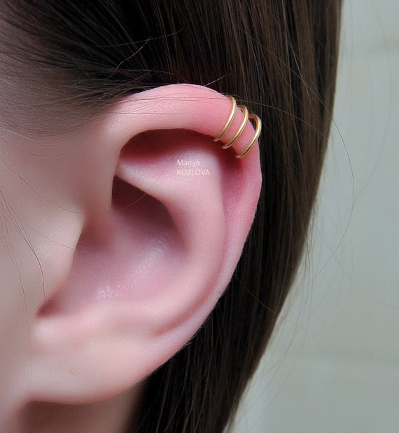 Triple Hoop Ear Cuff Fake//Faux Cartilage Earring NO PIERCING REQUIRED 925 Sterling Silver or 14k Yellow//Rose Gold Filled