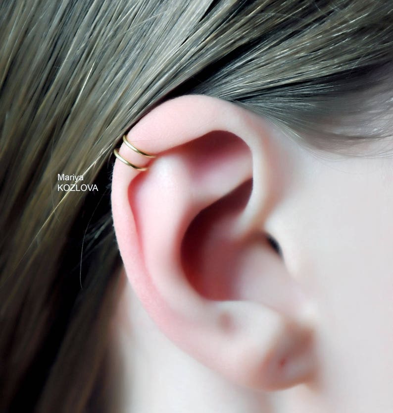 No Piercing Gold The Greatest Double Rings Helix Ear Cuff-Position 3Ear Nose Two Small Ringsfake faux piercingohrklemmemanschette oreja
