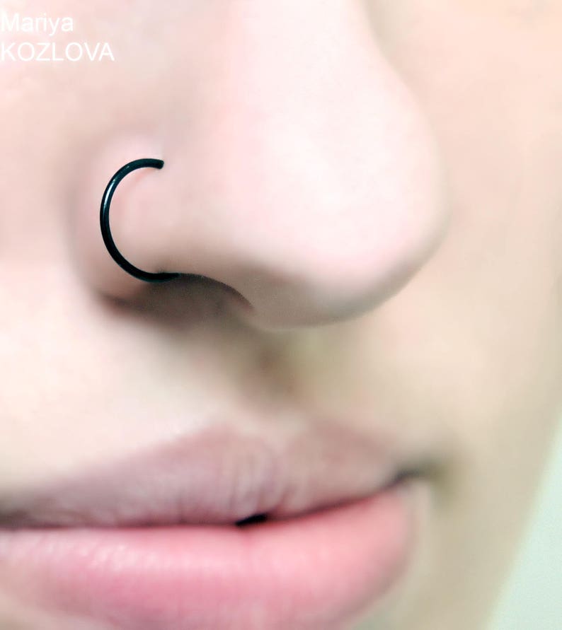 20g 9mm No Pierce 10mm/11mm Black Nose Ring/fake Nose Nostril Etsy