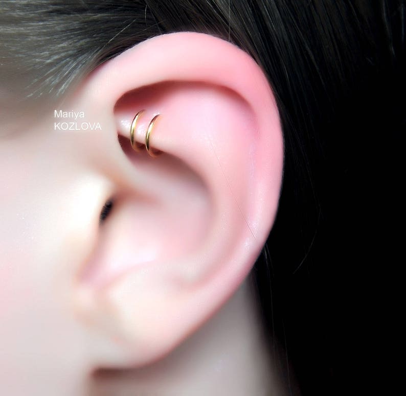 No Piercing Gold The Greatest Double Rings Helix Ear Cuff-Position 3Ear Nose Two Small Ringsfake faux piercingohrklemmemanschette oreja