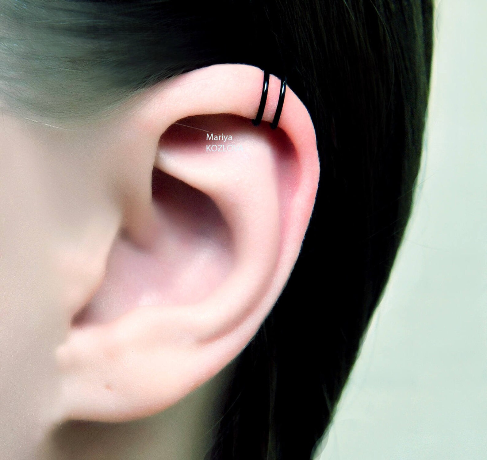 No Piercing Gold Two Rings Helix Ear Cuff/double Cartilage Ear Etsy