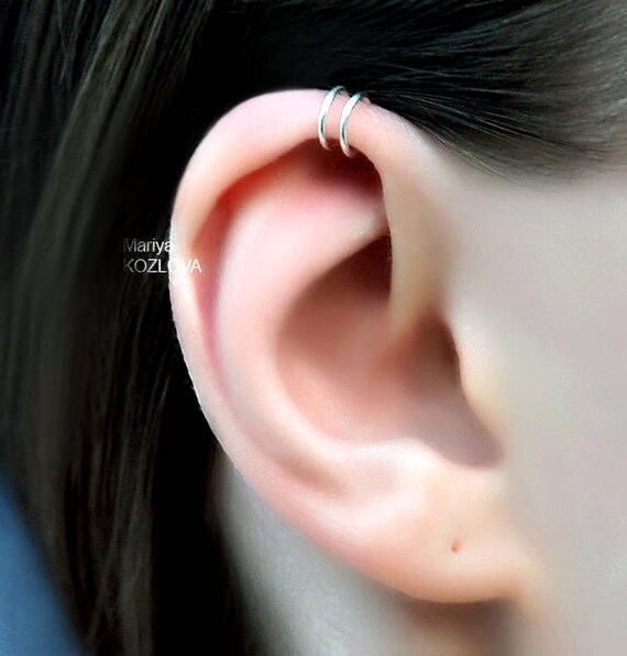 No Piercing Silver Three Rings Helix Ear Cufffake upper ear earringhelix hoop loopjacket earringohr manschette4 rings cartilage earcuff
