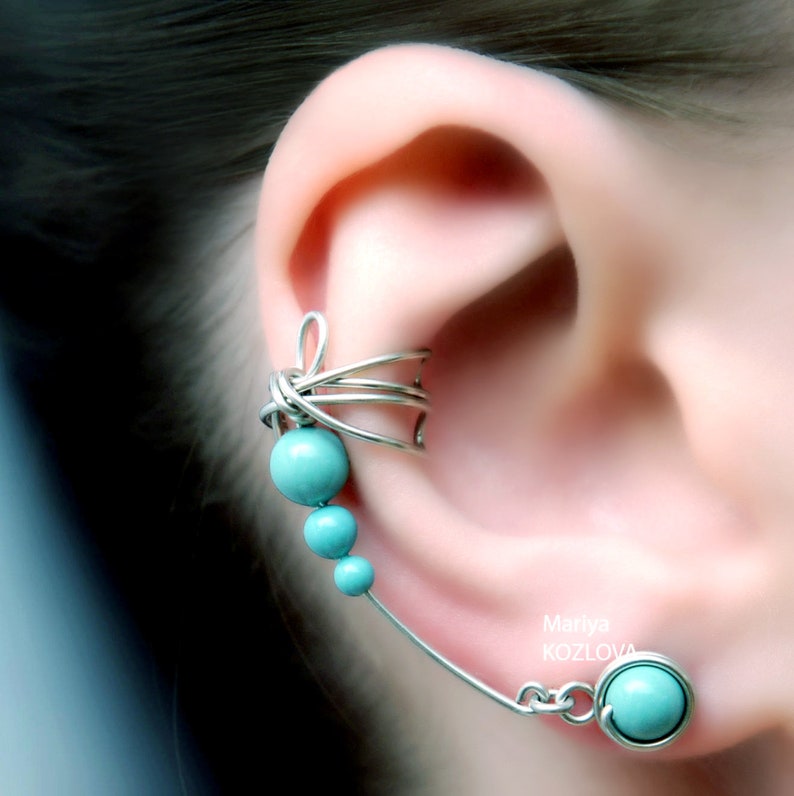 Dragonfly Ear Cuff Silver Mint Turquoise Wings/ Shabby Chic/ Etsy
