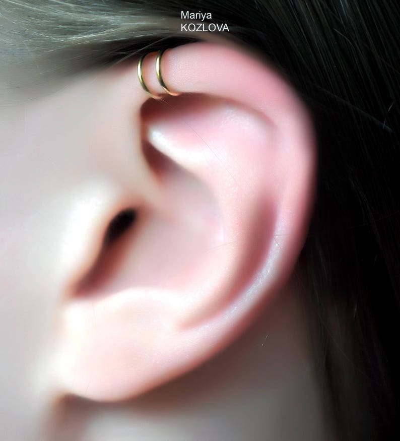 No Piercing Gold The Greatest Double Rings Helix Ear Cuff-Position 3Ear Nose Two Small Ringsfake faux piercingohrklemmemanschette oreja