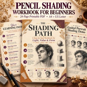 Pencil Shading Workbook for Beginners: Portrait Drawing Practice, 24-Page Printable PDF