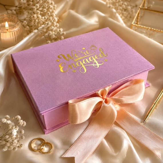Personalized Engagement Gift, Linen Keepsake Memory Box for Couple, Engagement Photo Box, Newly Engaged Couple Gift, Wedding Keepsake