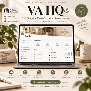 Virtual Assistant Notion Template, VA Client Management CRM, Client Tracker, Project Management & Business Dashboard