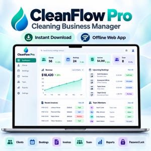 Cleaning Business Software, Client & Invoice Tracker, Job Scheduler Dashboard, Maid Service CRM, Cleaning Company Digital Download