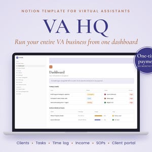 Virtual Assistant Notion Template, VA Client Management CRM, Client Tracker, Project Management & Business Dashboard