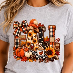 Fall Patchwork Letters PNG, Cozy Autumn Fall Sublimation Design, Pumpkin Plaid Fall Word PNG for T-Shirt, Mug, Thanksgiving Decor PNG