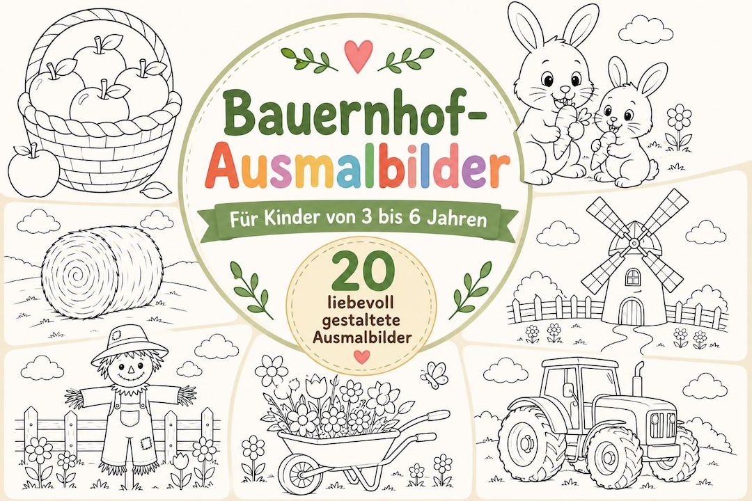 Farm-themed Coloring Pages for Children | 20 Cute Animal Designs ...