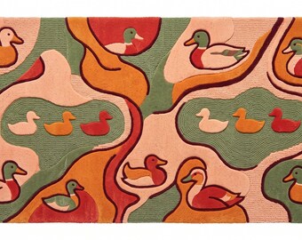 Duck Rug for Kids Playroom, Mallard Duck Nursery Decor, Cute Animal Kids Rug, Abstract Pond Aesthetic, Hand Tufted Accent Rug