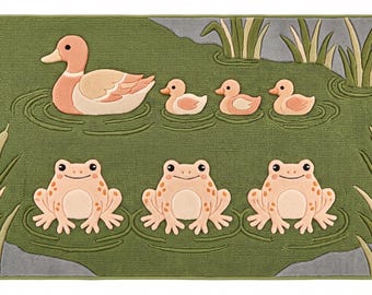 Duck Nursery Rug, Frog Pond Carpet,  Animal Rug For Kids Room, Nature Theme Playroom Decor, Hand Tufted Wool Rug, Custom Size Rug