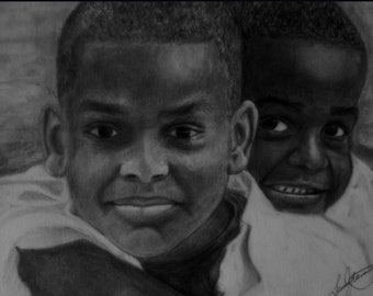 Personalized Drawing from a photo- B & W  ONLY, Family portrait, combine photos, art shipped direct to you